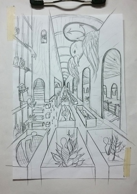 ペン画でシュルレアリスム下書き.JPG