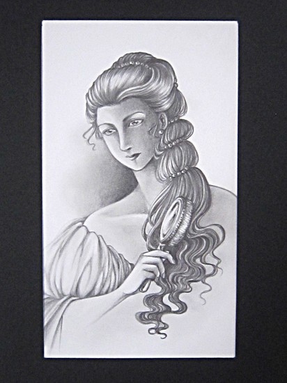 鉛筆画_光の中で髪をとかす女性_1.JPG